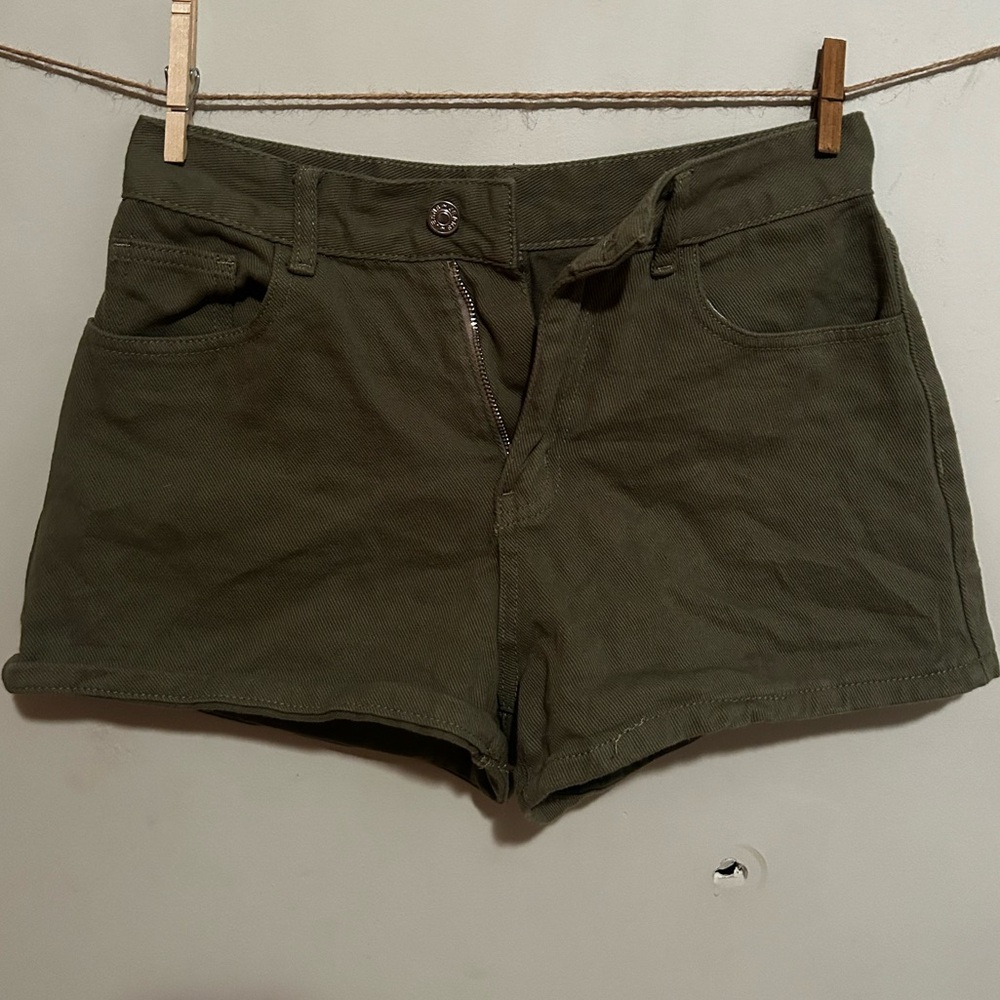 Army Green High Waisted Jean Shorts